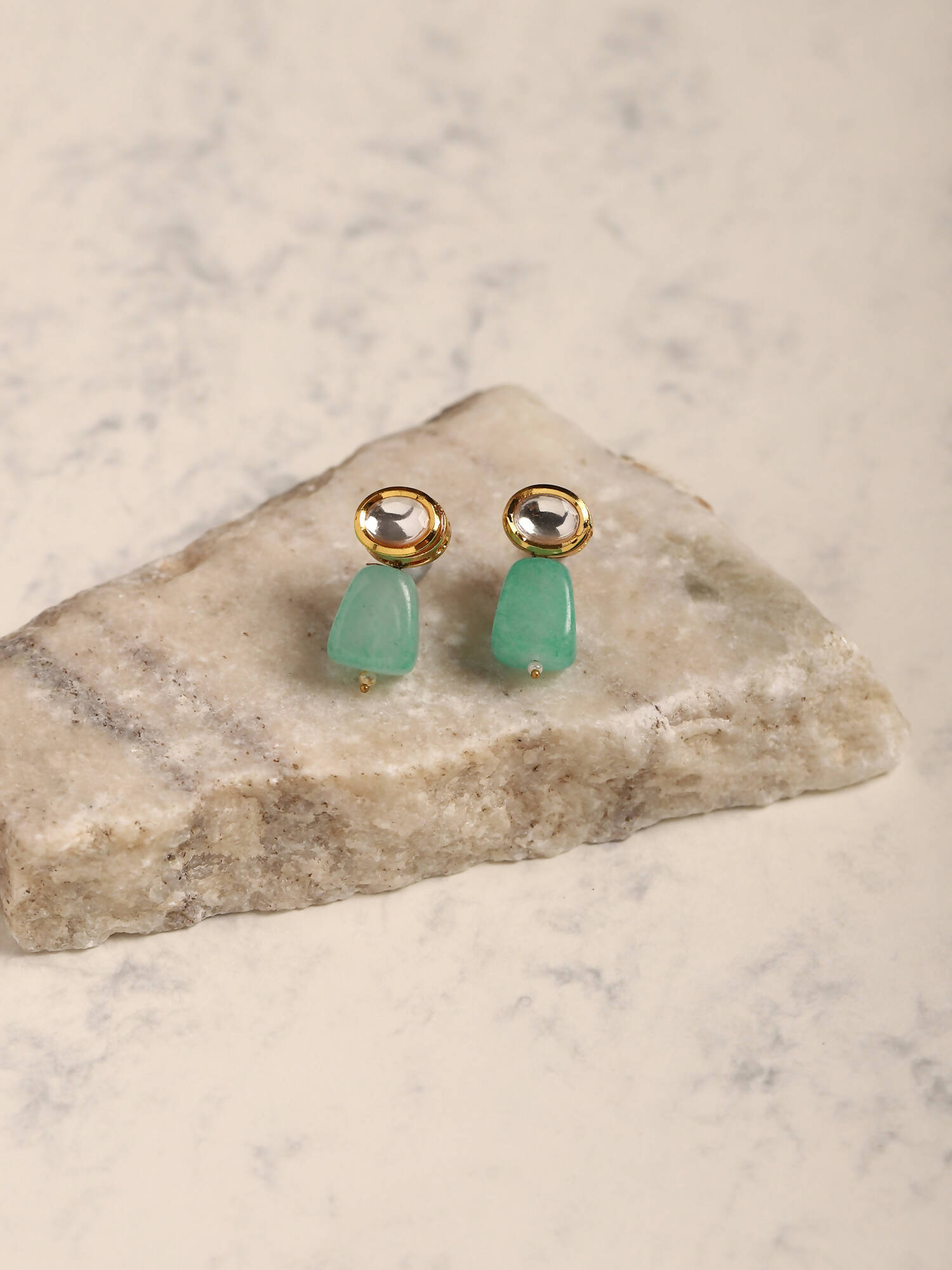 Gold Plated Contemporary Kundan Drop Earrings - Ruby Raang - Distacart