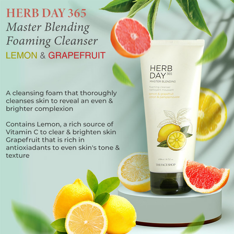 The Face Shop Herb Day 365 Master Blending Foaming Cleanser- Lemon & Grapefruit - Distacart