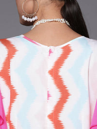 Thumbnail for Ahalyaa White & Pink Zig Zag Striped Basic Jumpsuit - Distacart