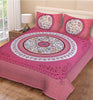 Vamika Printed Cotton Pink Circleleaf Bedsheet With Pillow Covers