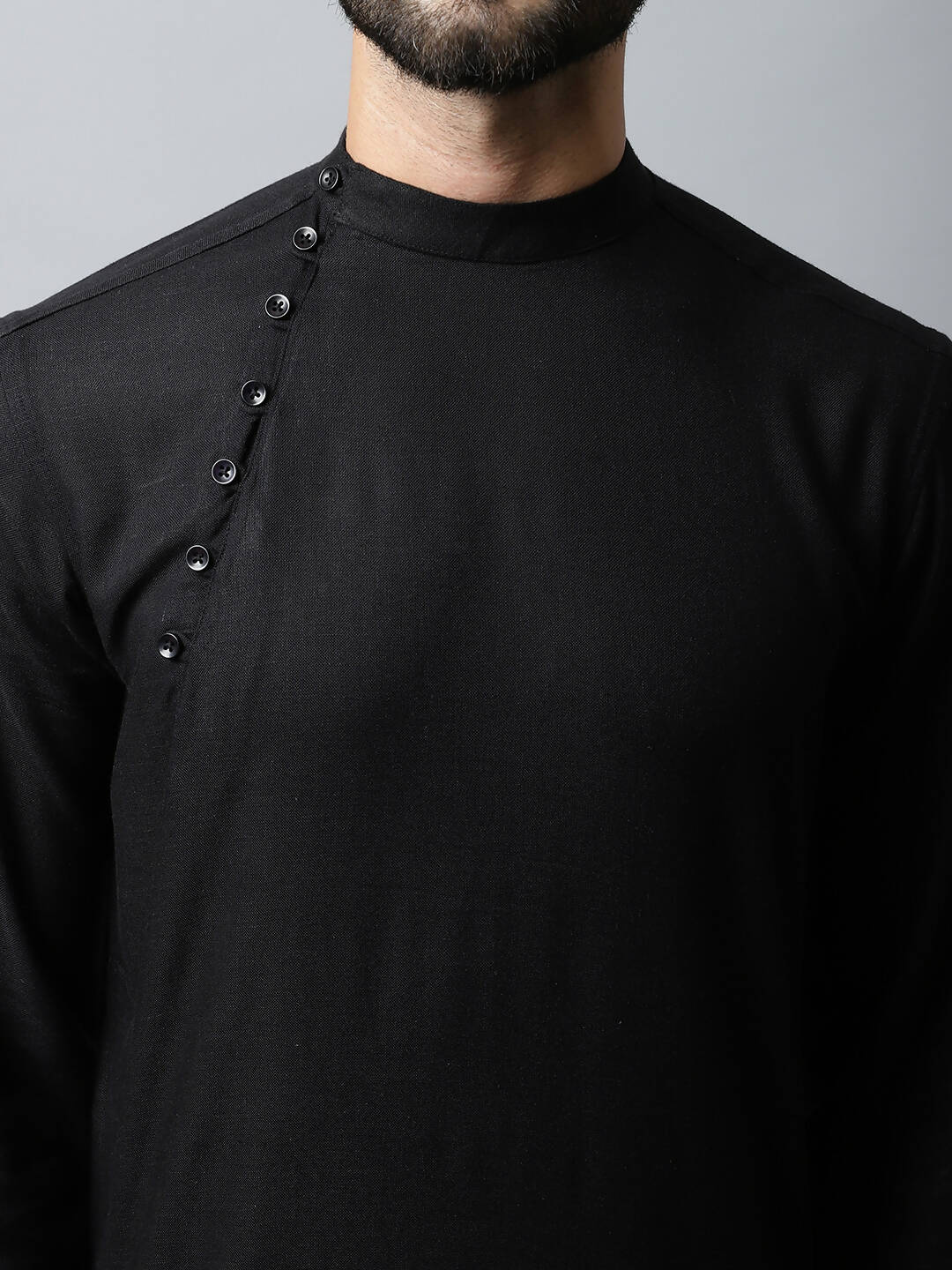 Even Apparels Black Color Linen Linen Men's Kurta With Side Placket (LN761) - Distacart