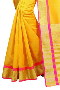 Thumbnail for Vamika Yellow Cotton Silk Weaving Saree (Mastani Weaving Gold) - Distacart