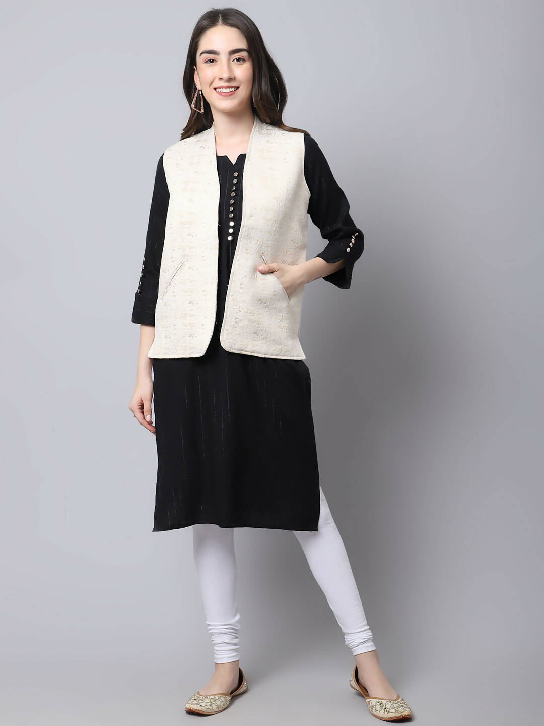 Even Apparels Cream 100% Viscose Rayon Open Front Gillet - Distacart