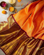 Thumbnail for DEIANA'S Beautiful Golden Jari with New Design Soft Lichi Silk Saree - Orange - Distacart