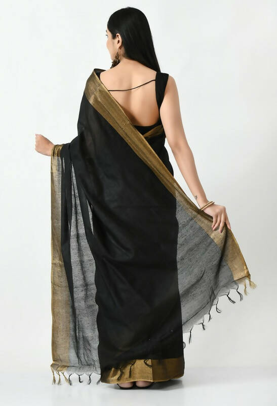 Mominos Fashion Moeza Black Bhagalpuri Handloom Silk Jay Shree Saree with unstitched Blouse piece - Distacart