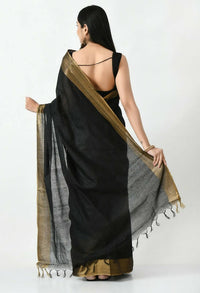 Thumbnail for Mominos Fashion Moeza Black Bhagalpuri Handloom Silk Jay Shree Saree with unstitched Blouse piece - Distacart