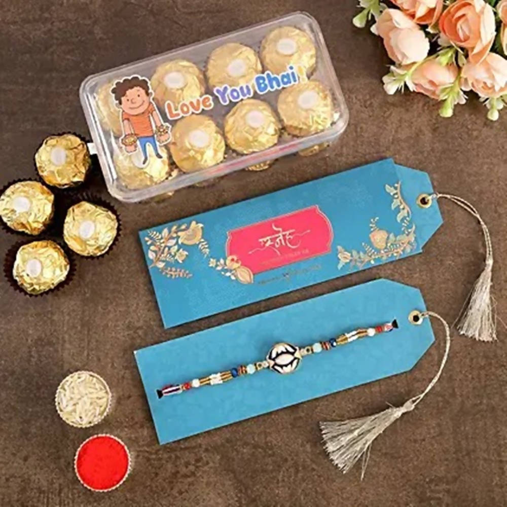 Meenakari Charm Rakhi & Ferrero Rocher Printed Box - Distacart