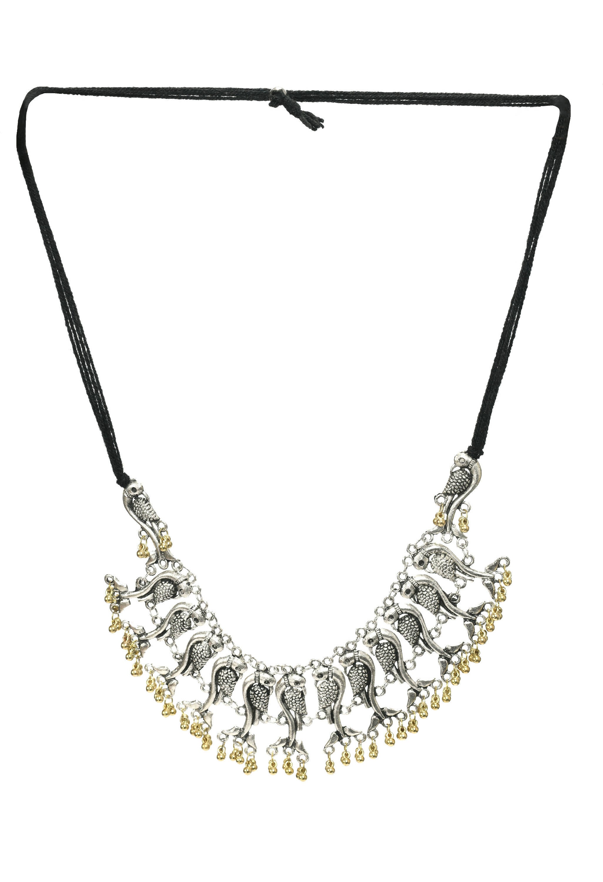 Mominos Fashion Johar Kamal Oxidised Silver-Plated Brass Finish Peacock Choker For Women (Silver/Golden) - Distacart