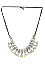 Thumbnail for Mominos Fashion Johar Kamal Oxidised Silver-Plated Brass Finish Peacock Choker For Women (Silver/Golden) - Distacart