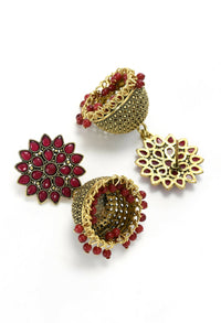 Thumbnail for Mominos Fashion Joharkamal Kundan work Jhumka with Maroon Beads - Distacart