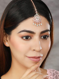 Thumbnail for Priyaasi Women Green American Diamond Stones Rose Gold-Plated MaangTikka - Distacart