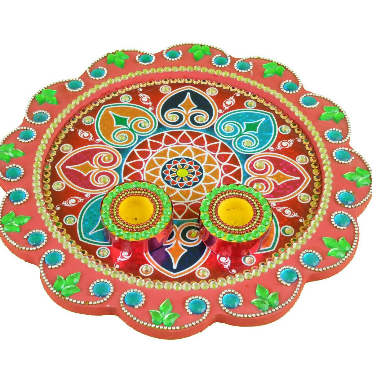Kundan HandiKrafts Mdf Flower Pooja Thali - Red - Distacart