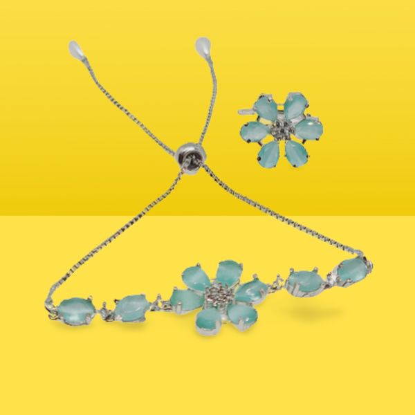 Rhodium-Plated Alloy American Diamond Studded Bracelets & Ring Set - The Pari - Distacart