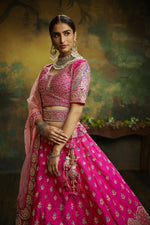 Thumbnail for House of Panchhi Pink Pure Silk Moti & Zarkan heavy embroidery Lehenga choli & Dupatta - Distacart