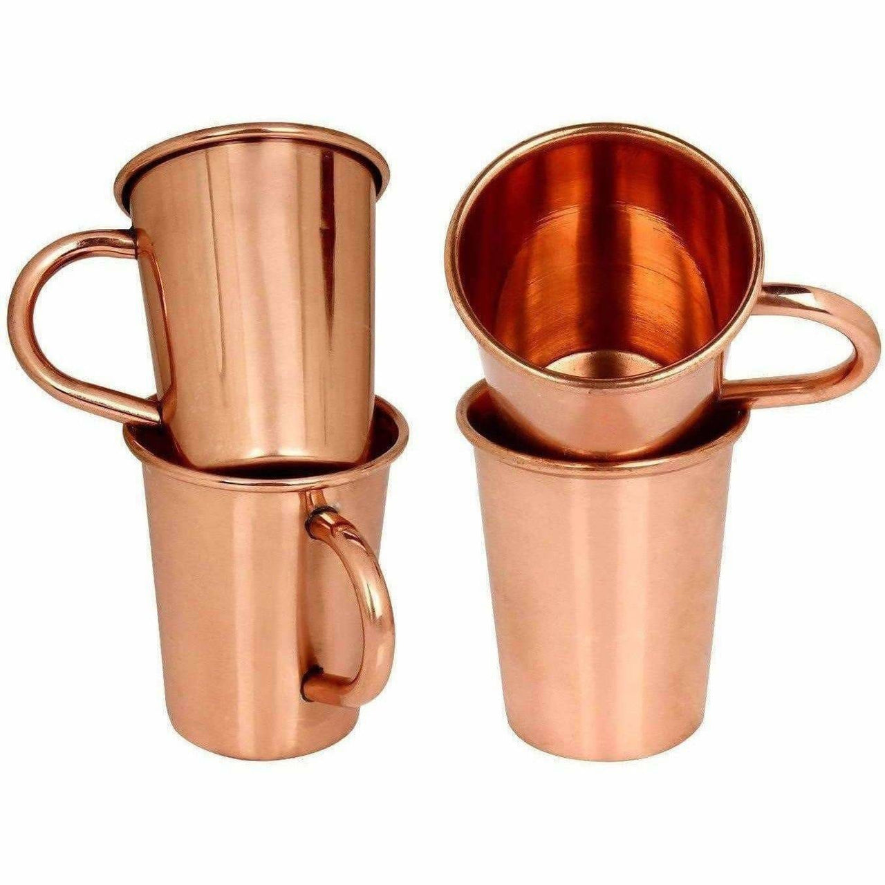 Small Solid Copper Glasses with Handle Set of 4