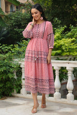 Thumbnail for Juniper Women's Pink Printed Teired Dress - Distacart