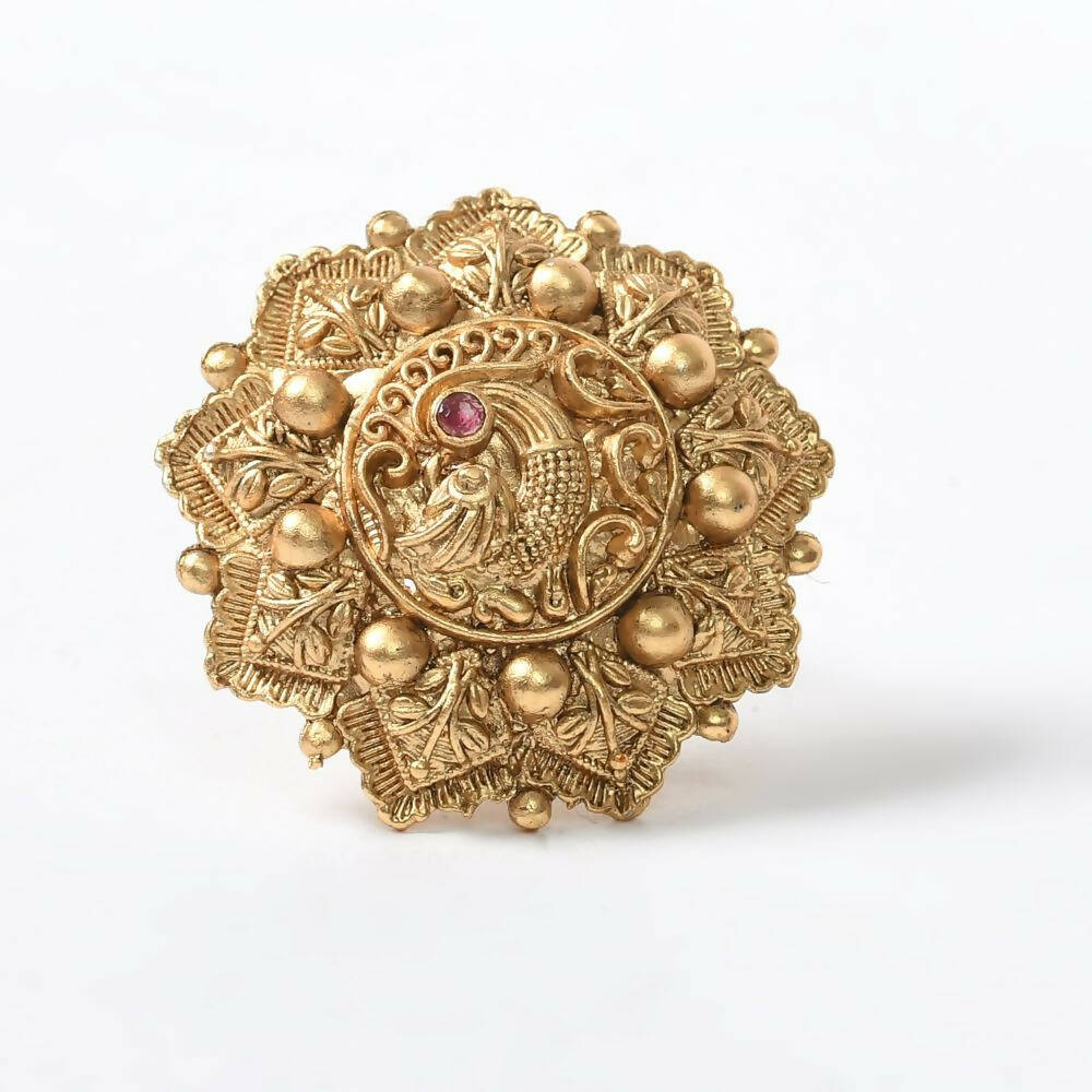 Mominos Fashion Joharkamal Gold-Plated Stone Studded Adjustable Finger Ring - Design 14 - Distacart