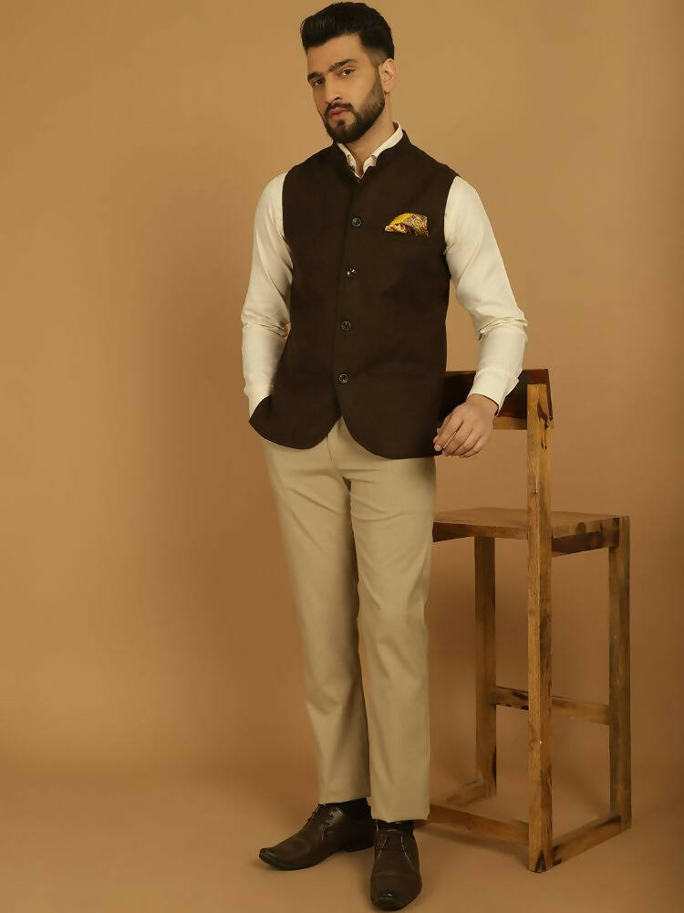 Even Apparels Pure Wool Nehru Jacket - Brown - Distacart