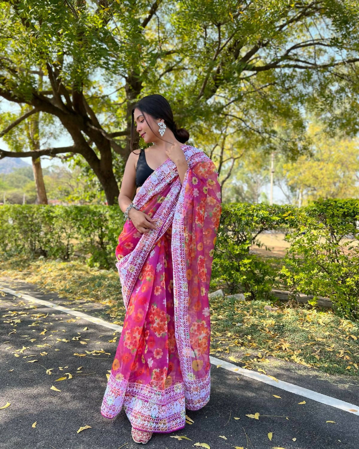 Vamsee Pink Organza Saree - Distacart