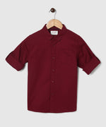 Thumbnail for Manet Boys Mandarin Collar Full Sleeves Melange Shirt - Maroon - Distacart