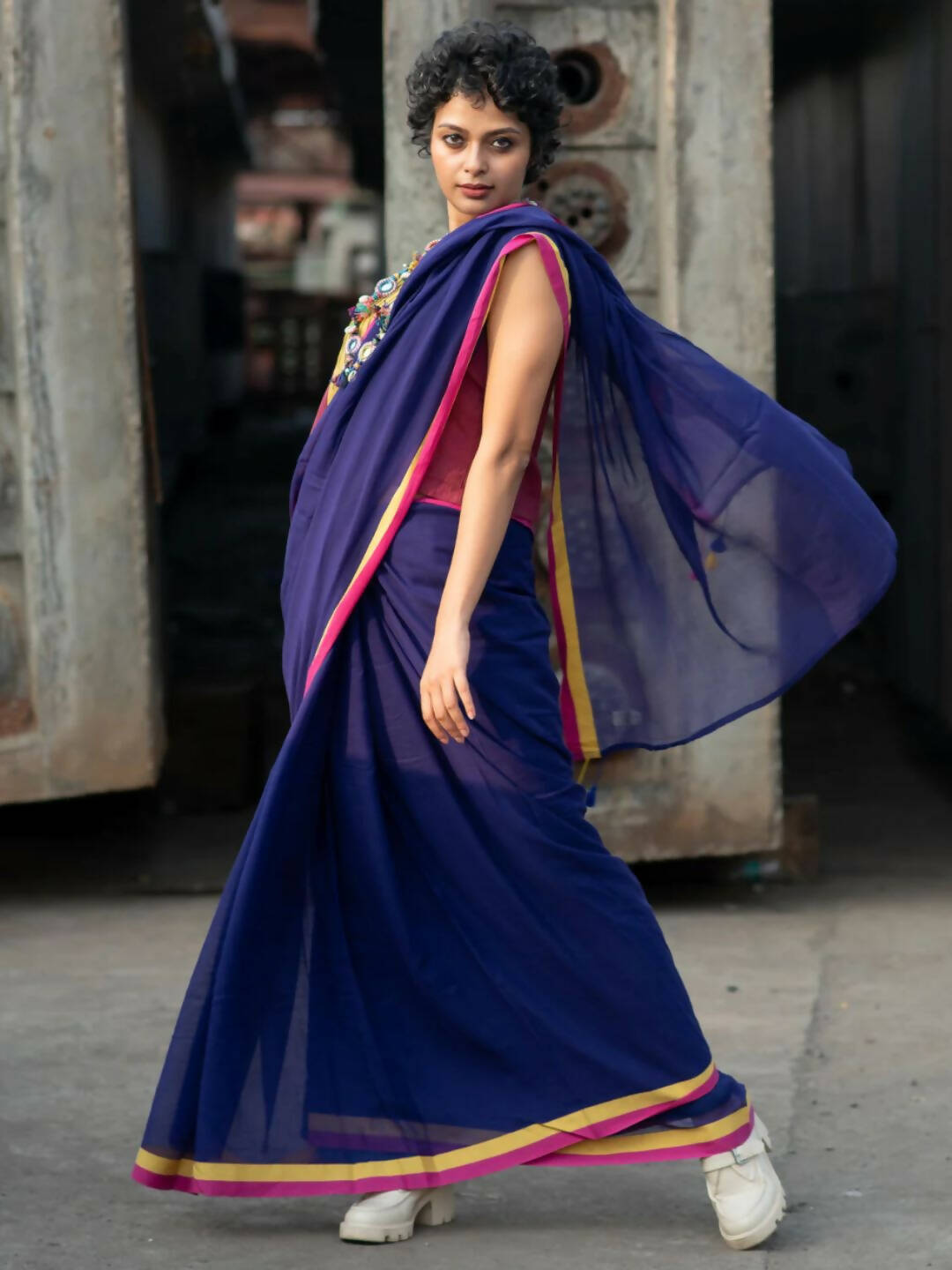 Suta Purple Solid Mul Cotton Saree - Distacart