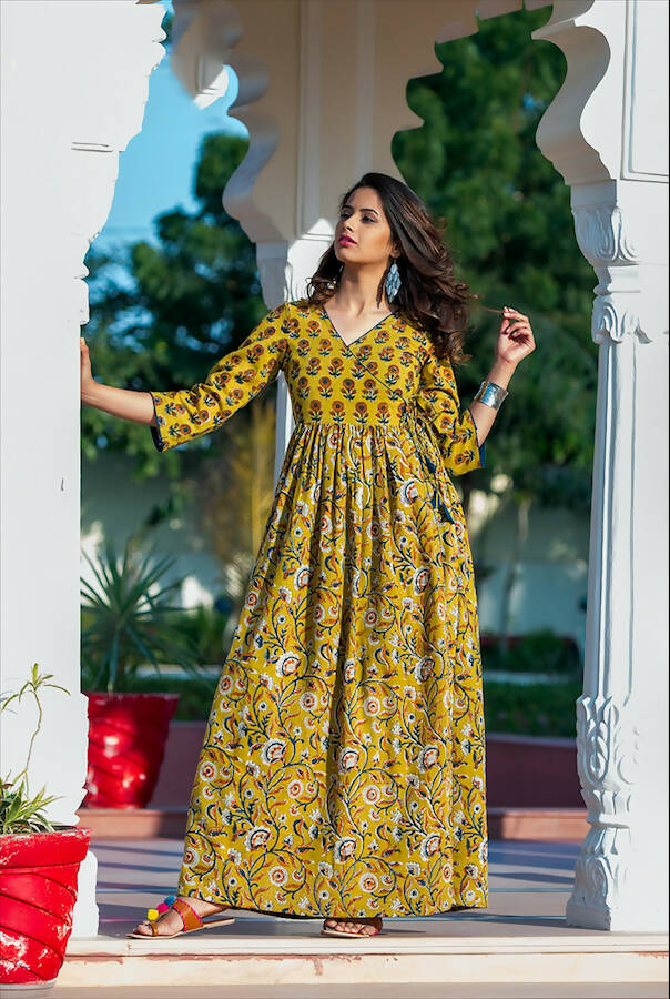 Partywear Designer Yellow Pure Maslin Gown - Anbazaar - Distacart