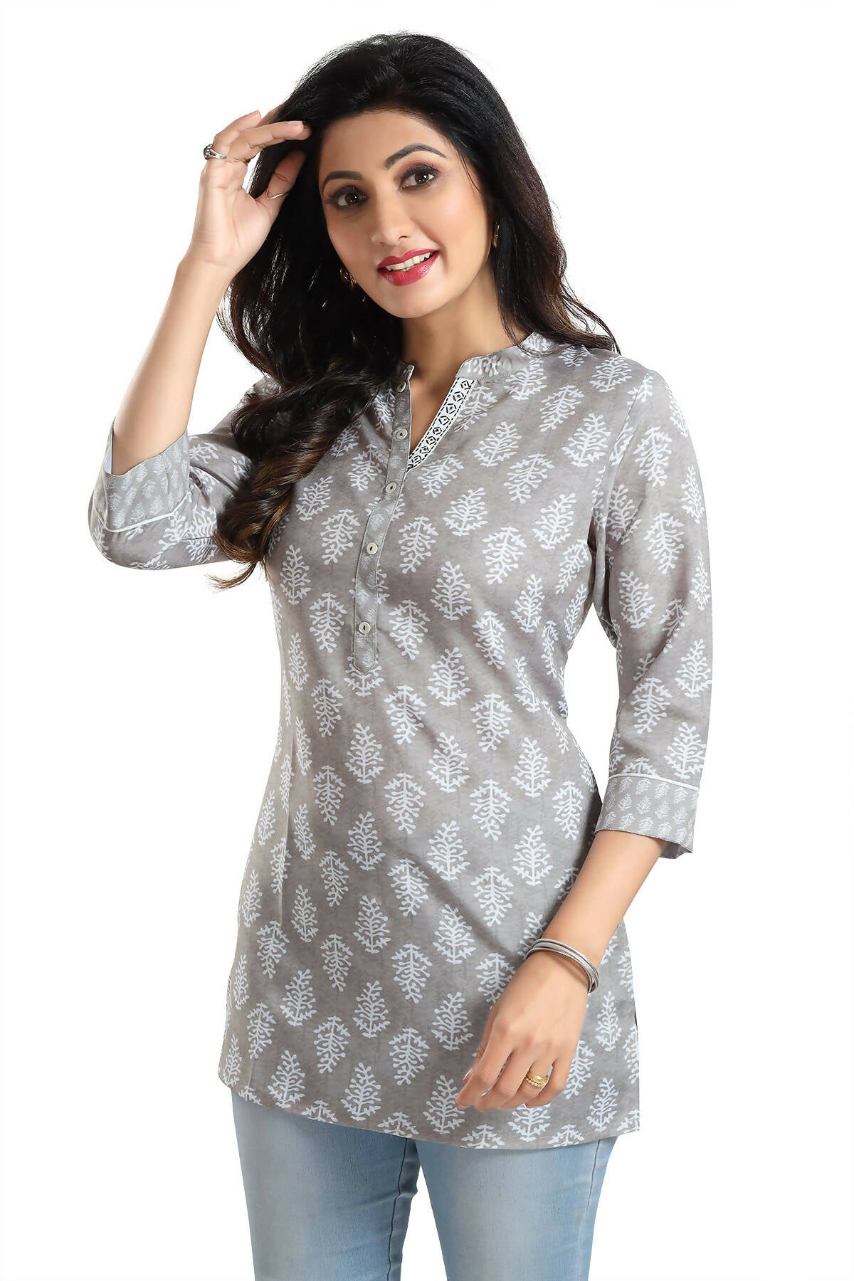 Snehal Creations Gracious Gray Rayon Short Kurti Tunic Top - Distacart