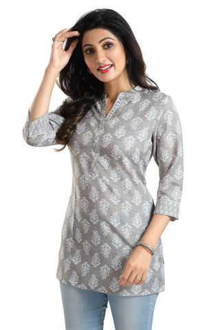 Snehal Creations Gracious Gray Rayon Short Kurti Tunic Top - Distacart
