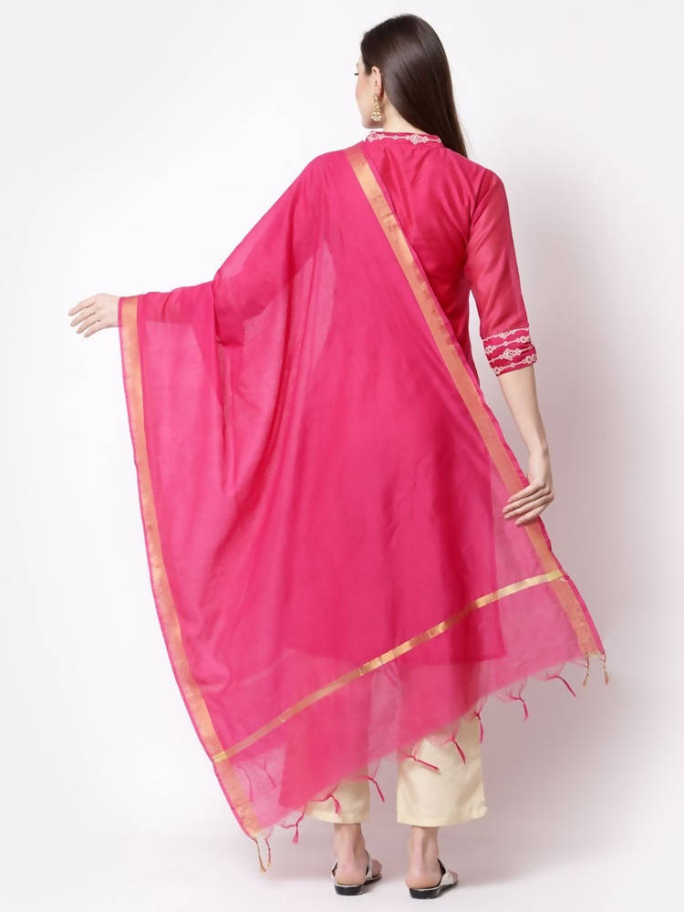 Myshka Pink Color Chanderi silk Printed Kurta With Pant Dupatta Set