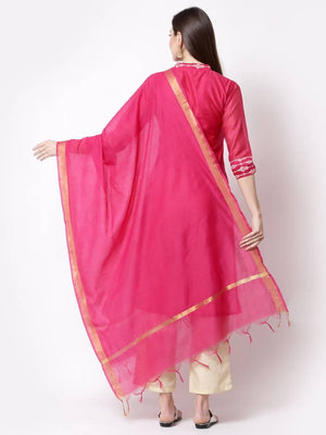 Myshka Pink Color Chanderi silk Printed Kurta With Pant Dupatta Set