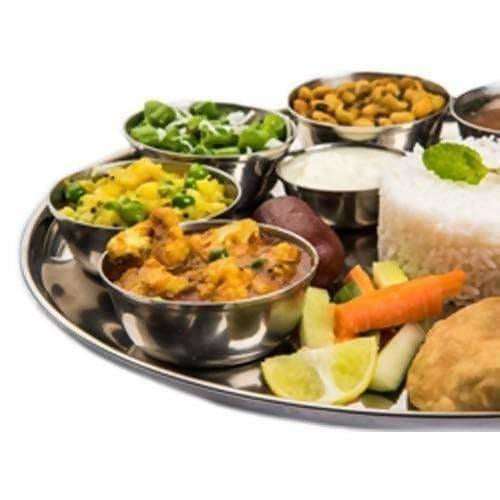 Soham Stainless Steel Round Lunch Plate/Dinner Plate, Tiffin Plate,Snacks Plate,Food Plate With Flower Design-3PC - Distacart