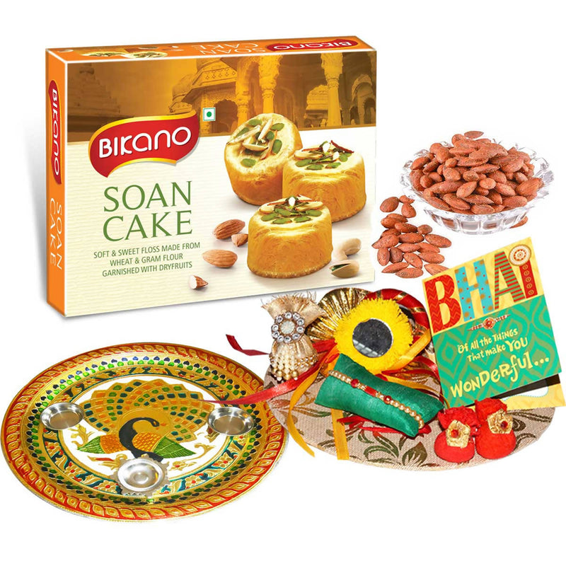 Bikano Soan Cake and Masala Almonds Rakhi Puja Thali Gifts - Distacart