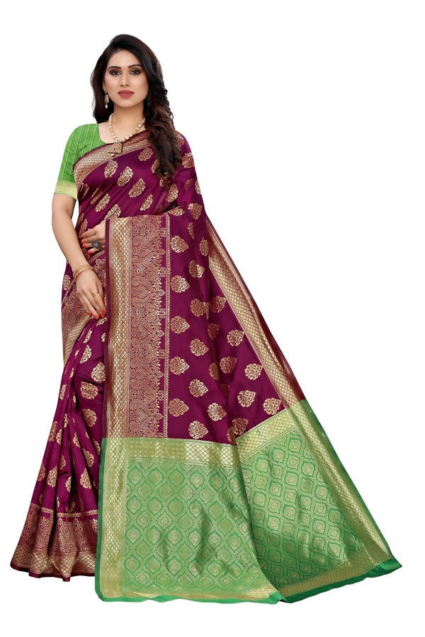Vamika Banarasi Jacquard Weaving Wine Saree (Dangal Wine)