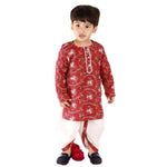 Thumbnail for Little Bansi Brown and White Color Bengali Kantha work floral kurta with Dhoti
