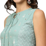 Thumbnail for Sea Green & White Ethnic Motifs Embroidered Pure Cotton Maxi A-Line Dress - Poonam - Distacart