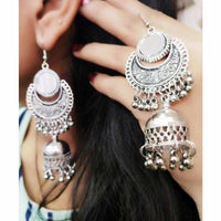 Thumbnail for Traditional Oxidized Silver Jhumka Mirror Earrings