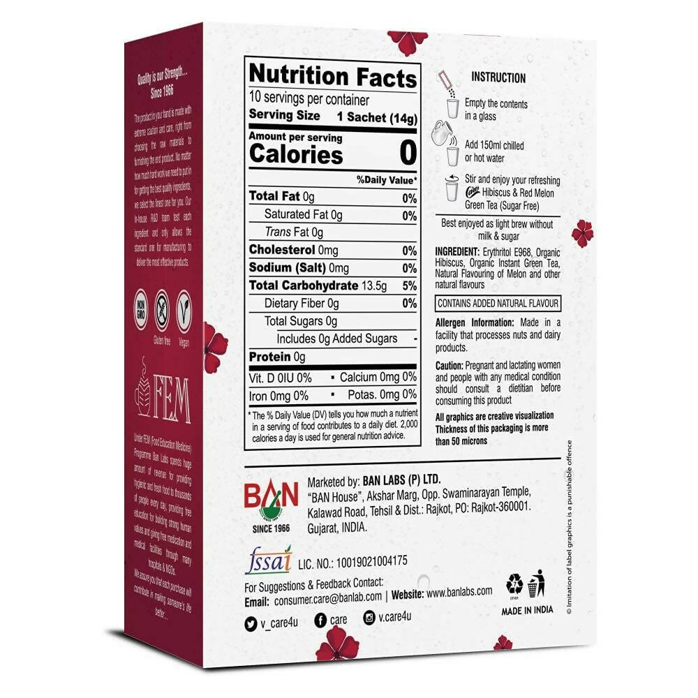 Care Hibiscus & Red Melon Sugar Free Green Tea Sachets - Distacart