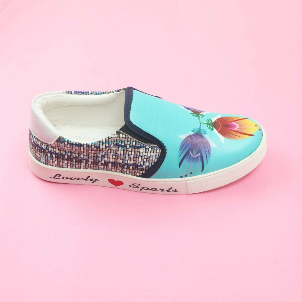 Tiny Bugs Girls Flower Printed Slip Ons Sneakers - Sky Blue - Distacart