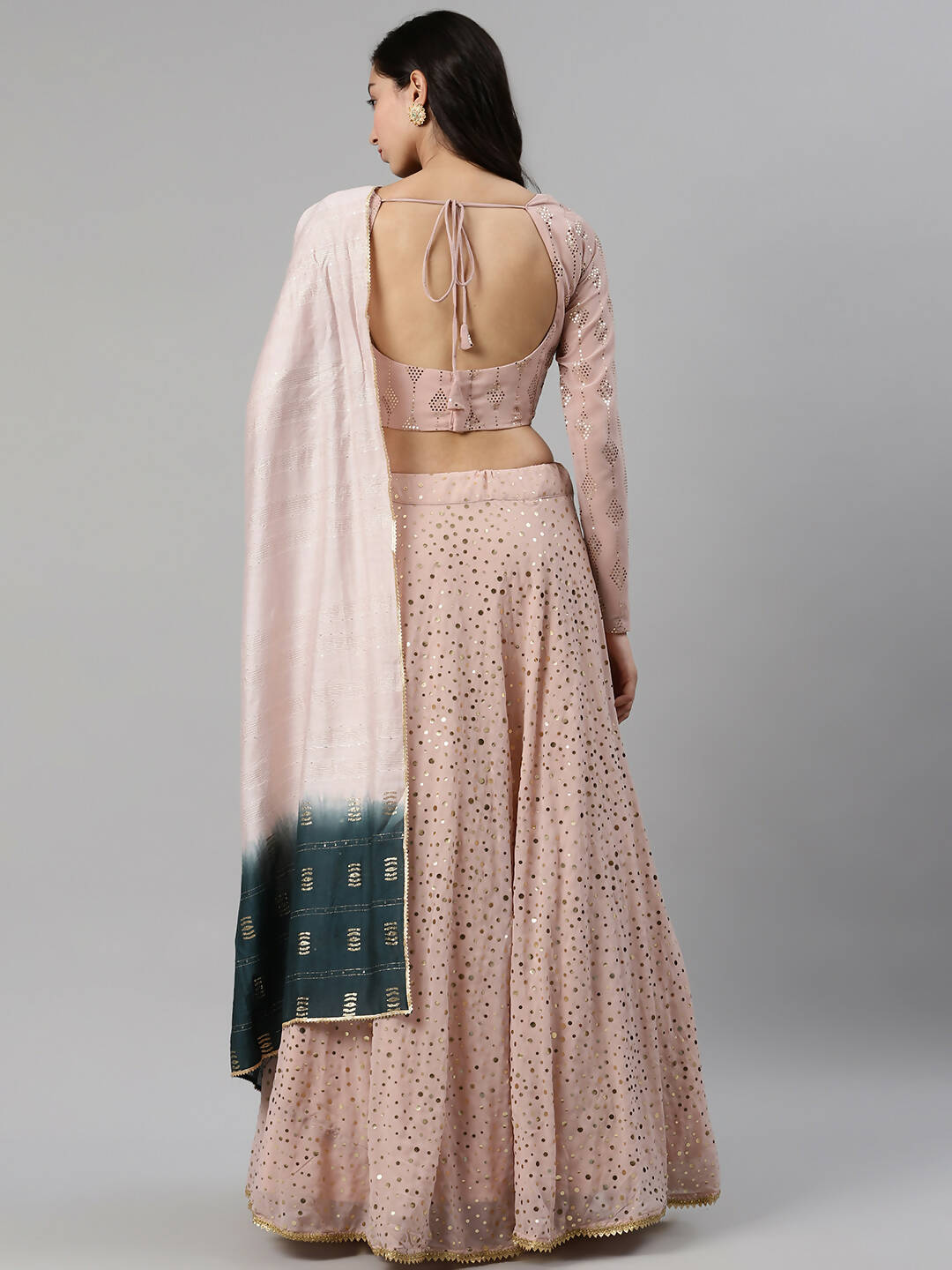 Dusty Pink Georgette Sequence Work And Glistening Embellishments Lehenga Choli with Dupatta - Jivika - Distacart