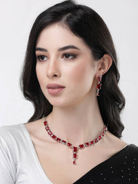 Thumbnail for NVR Women Silver Plated & Maroon Cz Stone Handcrafted Jewellery Set - Distacart