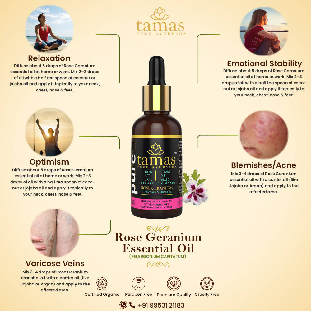 Tamas Pure Ayurveda 100% Natural Rose Geranium Essential Oil - Distacart