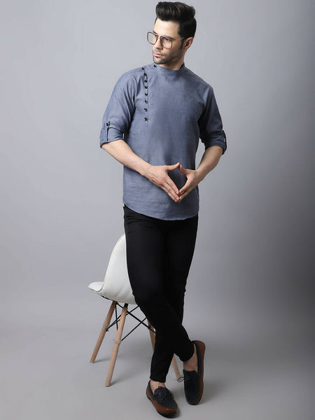 Even Apparels Grey Pure Cotton Kurta With Side Placket - Distacart
