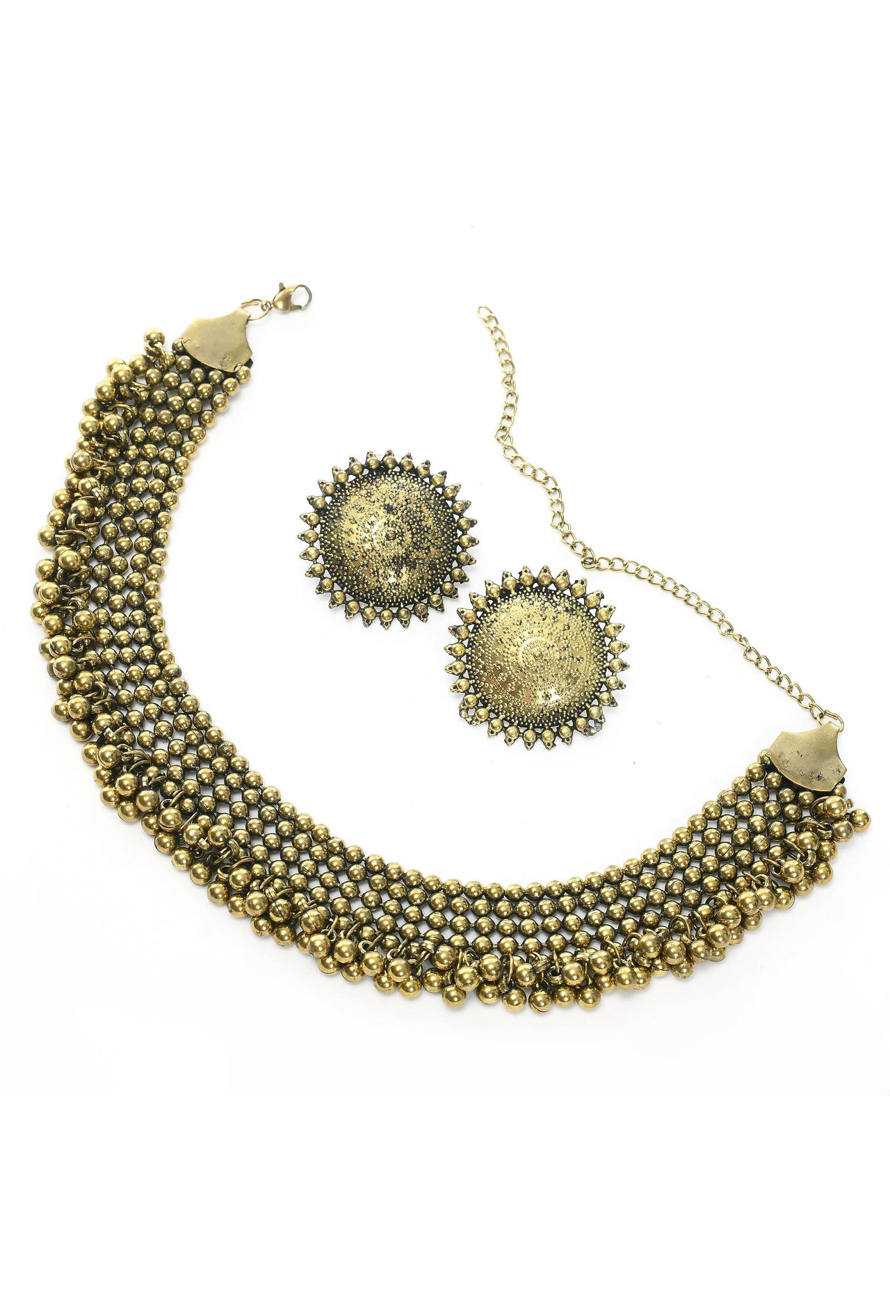 Mominos Fashion Johar Kamal Oxidised Gold-Plated Brass Finish Ghungroo Design Choker Set - Distacart