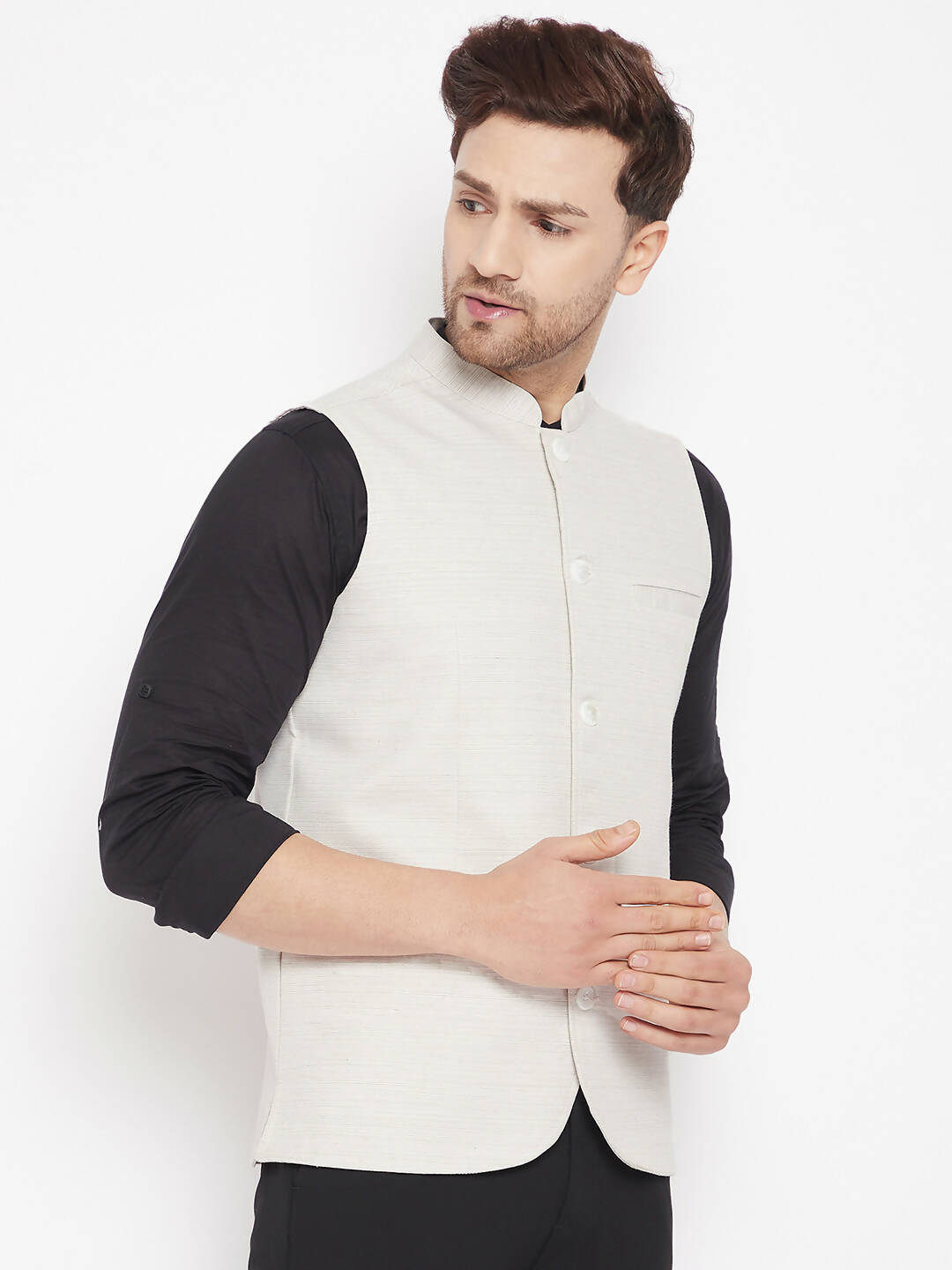 Even Apparels Cream Merino Men Woven Nehru Jacket BF504 - Distacart