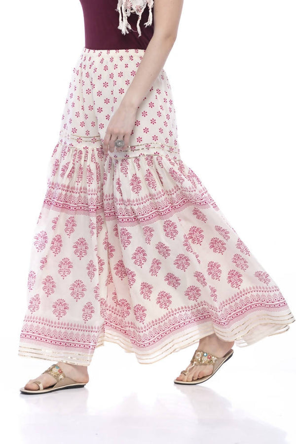 Mominos Fashion Cotton Block Print With Lace Work Off White Maroon Color Prints Palazzo - Distacart