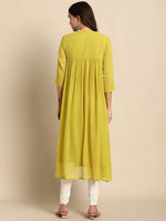 Thumbnail for Janasya Mustard Yellow Dobby Weave Poly Chiffon Kurta - Distacart