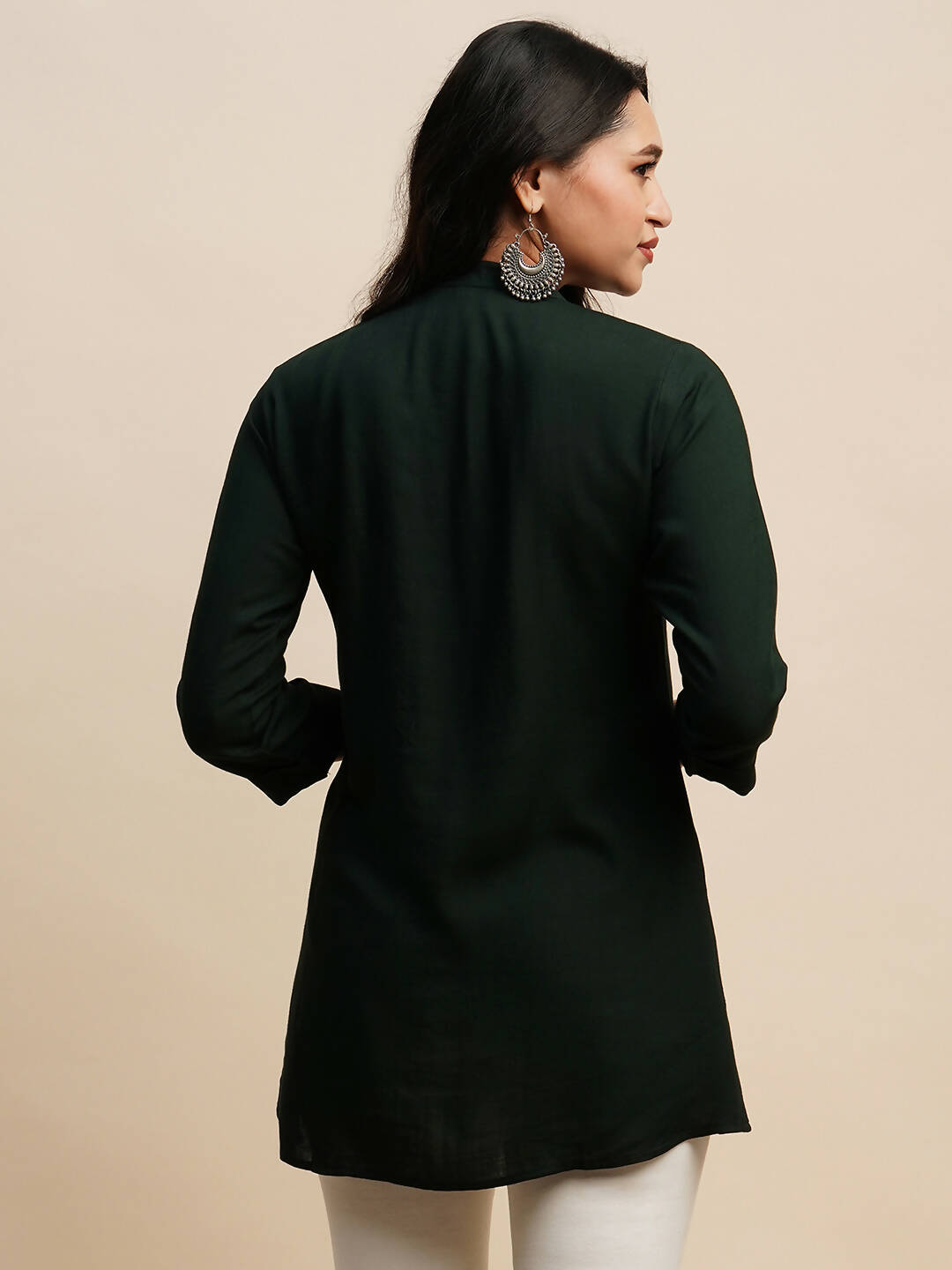 Dark Green Rayon Embroidered Top - Tarini - Distacart