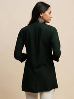 Thumbnail for Dark Green Rayon Embroidered Top - Tarini - Distacart