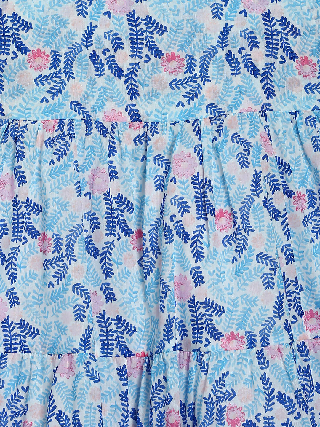 Manet Girls Cotton Layer Frock Leaf Printed - Blue - Distacart