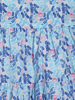 Thumbnail for Manet Girls Cotton Layer Frock Leaf Printed - Blue - Distacart